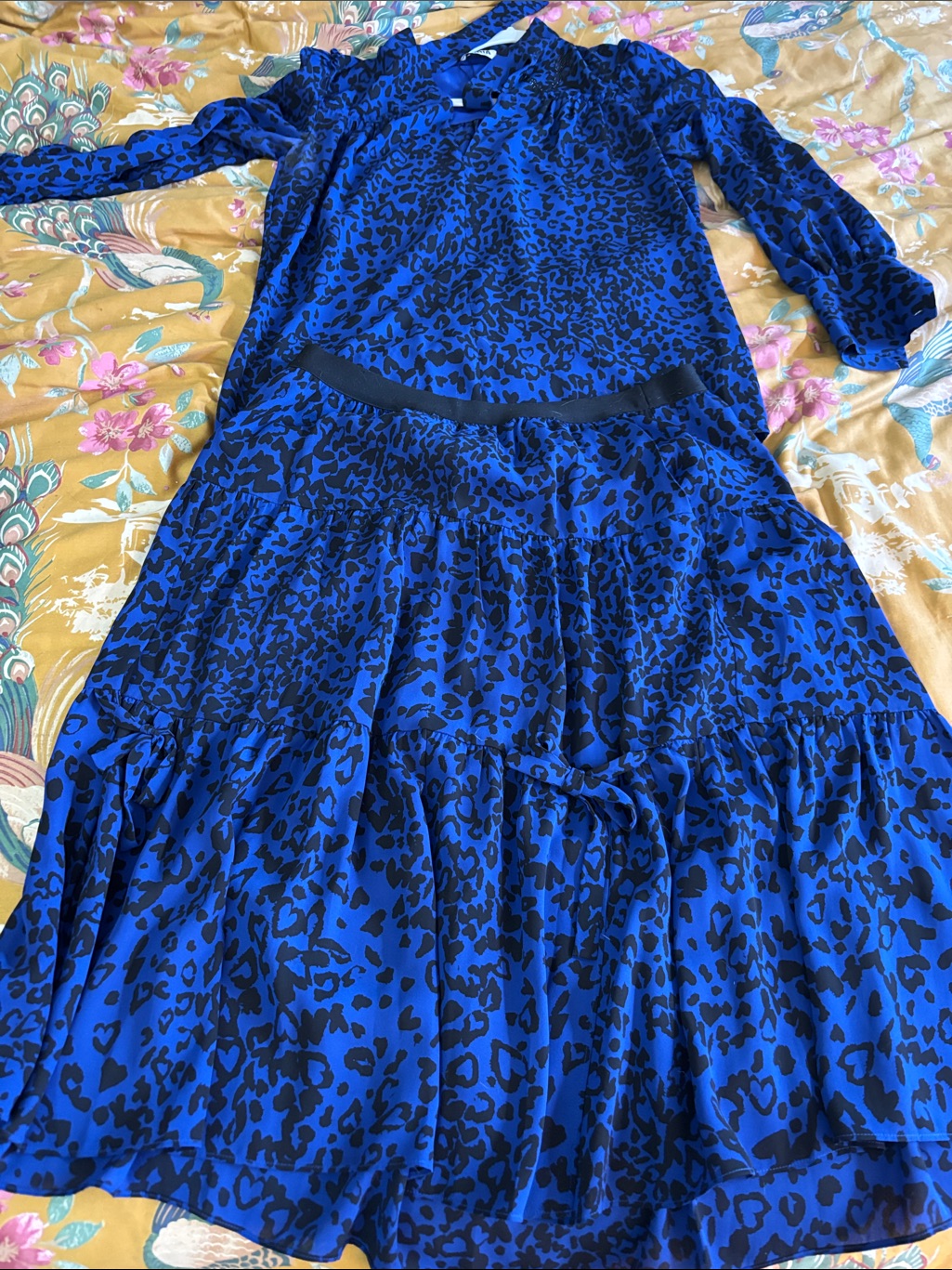 Sonia Rykiel Royal Blue And Black Animal-Print Long Sleeve Dress